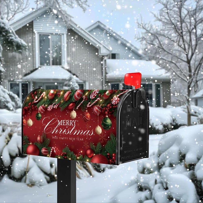 VBXNT Winter Christmas Tree-Themed Mailbox Cover, Magnetic Waterproof Mailbox Wrap 18x21 Inch Standard Size, Snow Oxford Cloth Mailbox Decoration for Christmas, Thanksgiving, Winter Outdoor Garden(MC6) - Image 2